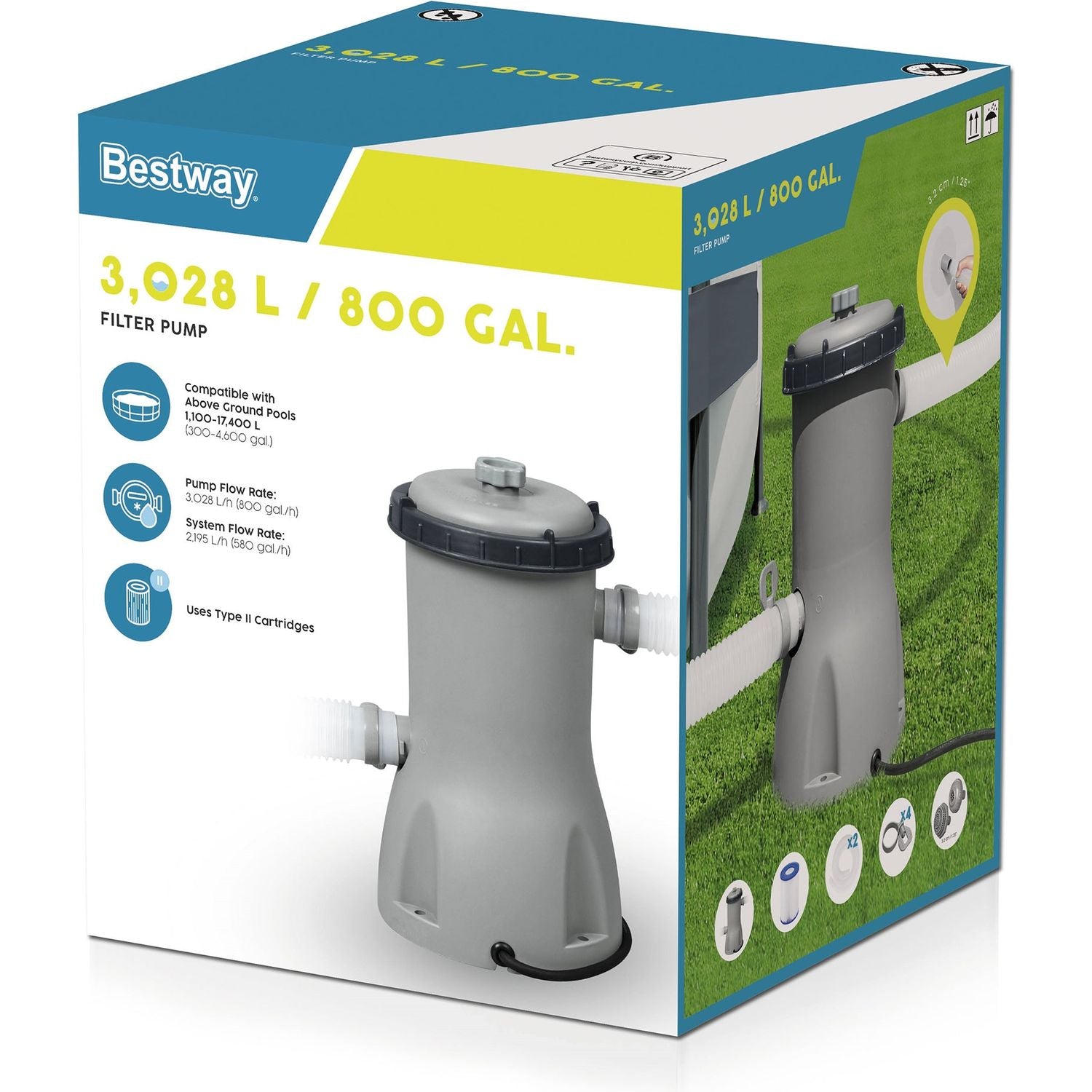 BESTWAY - Pompa filtro a cartuccia tipo II da 3.028 L/h